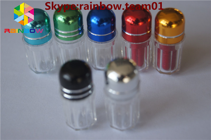 sekspil fles met ringkap/ capsulevormige container opslagcapsule Helder zeshoekig plastic container met blauwe cap