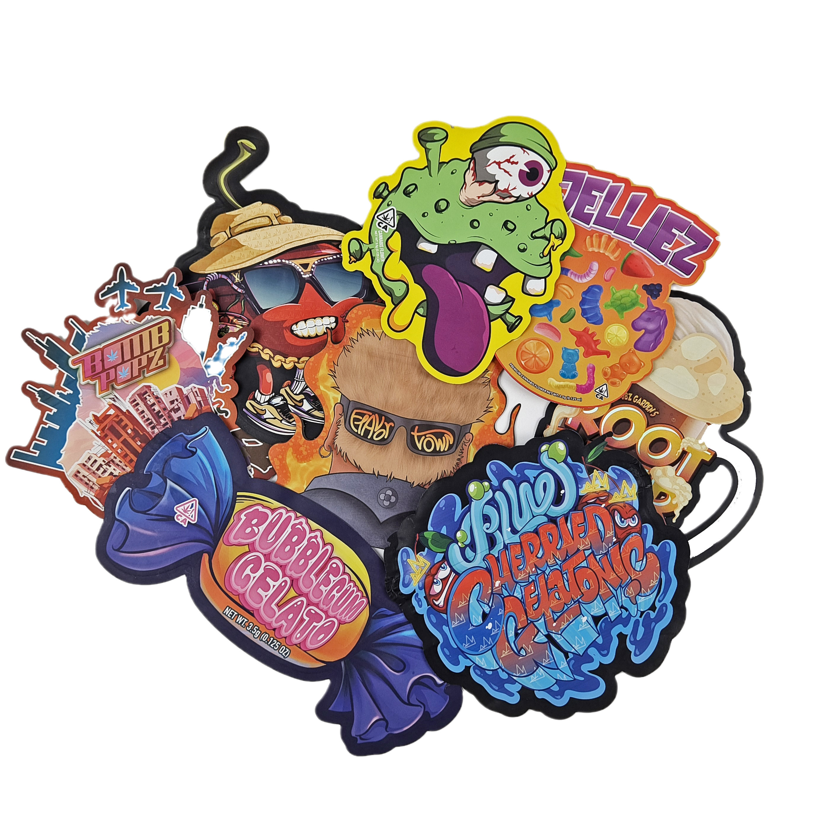 Custom Design 3.5g 7g 14g 28g Gestanste zakken Ziplock Speciale Vormige Kindveilige Custom Shape Mylar Snack Bag Verpakking