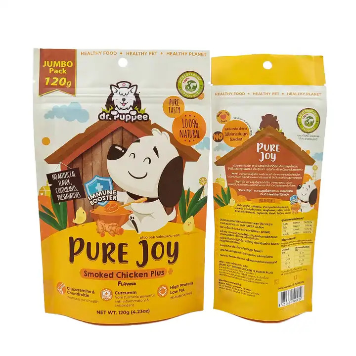 Gepersonaliseerde warmteverzegelbare kraftpapieren zakken voor eetbare producten herverzegelbare rits opstaande zakken voor huisdiervoederzak