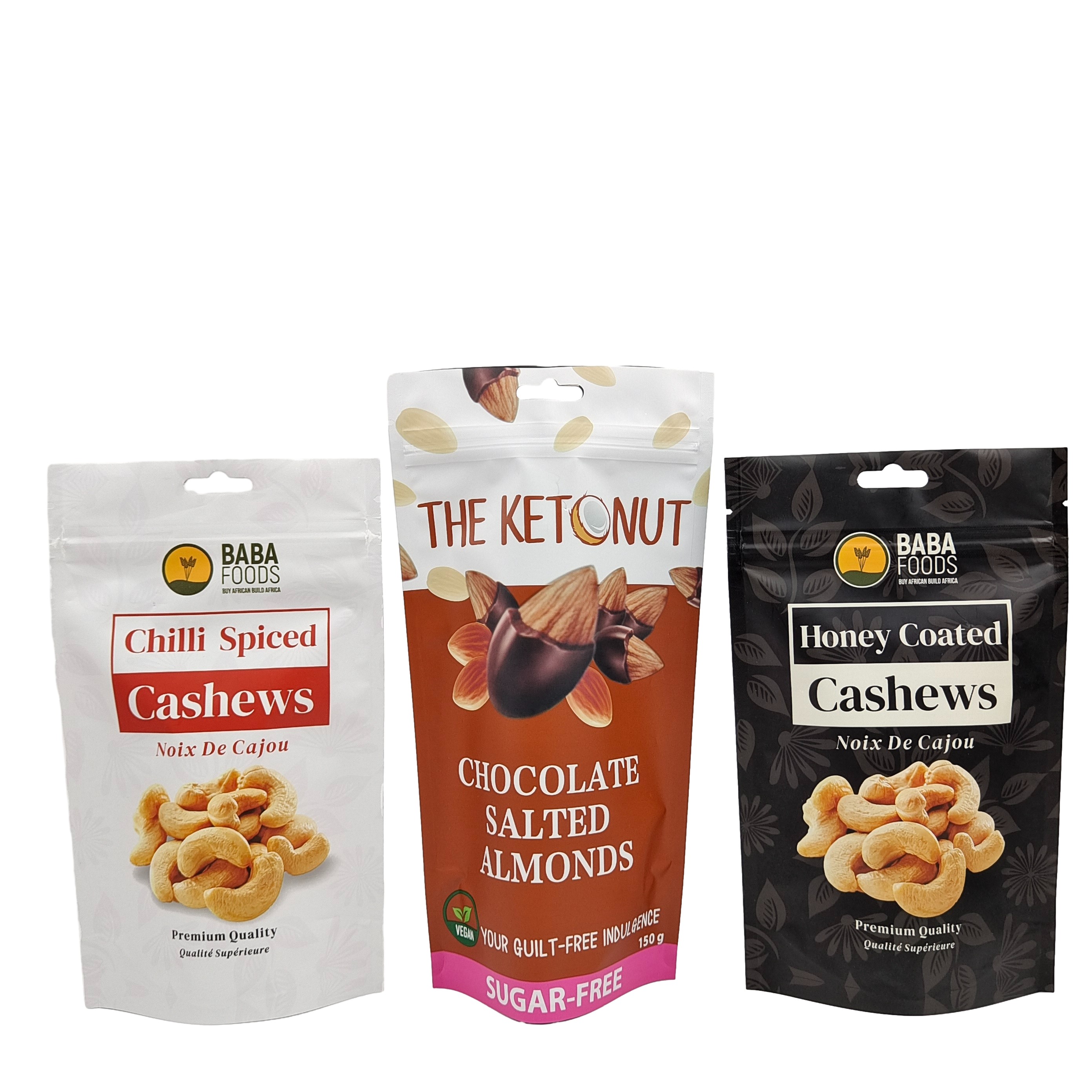 Custom Stand Up Zipper Cashew Nuts Chocolade Food Pouch Aluminium Folie Zip Lock Verpakkingszak