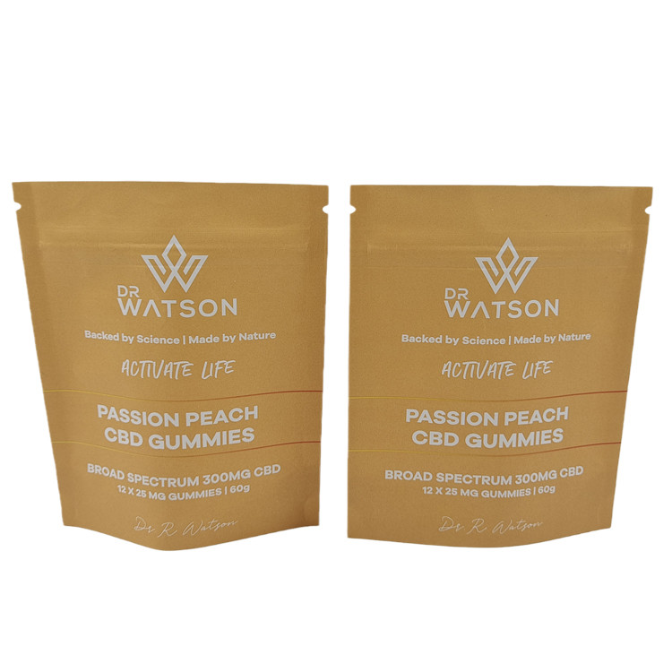 Hot Sale Custom Design Geprinte Biologisch Afbreekbare Stand Up Kraft Paper Bag Eco Friendly Gummie Candy Verpakking