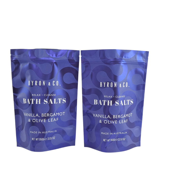 Matte gedrukte hervergrendelbare verpakkingszak met rits slot plastic badzout lichaam scrub staan zak met rits