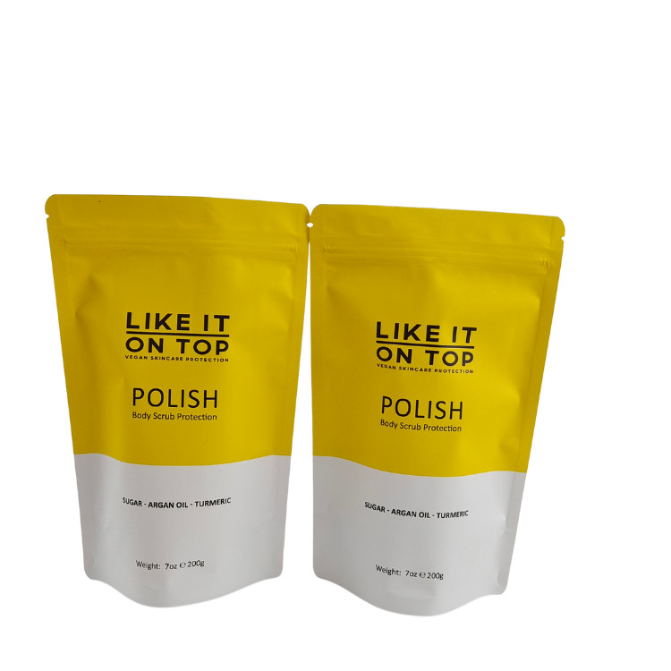 Matte gedrukte hervergrendelbare verpakkingszak met rits slot plastic badzout lichaam scrub staan zak met rits