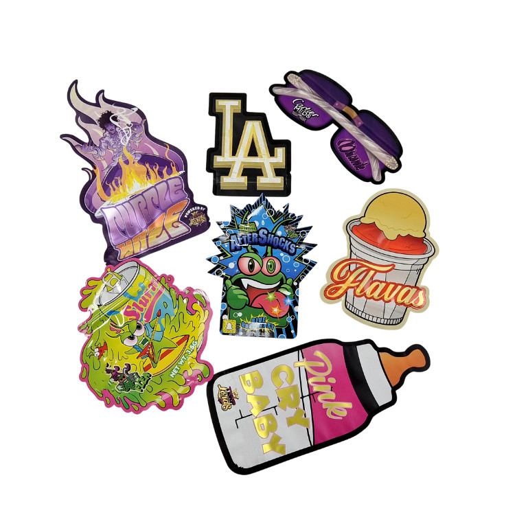 3.5g Persoonlijke verpakking en logo drukken Speciale unieke gevormde binnenkant gedrukte holografische gesneden Mylar zak