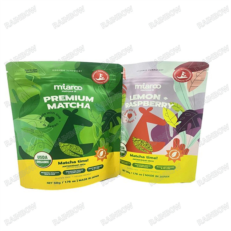 Op maat gedrukte waterdichte Mylar zak gekleurde glanzende biologisch afbreekbare voedselzak opnieuw afgesloten rits Stand-up zak met niet-troeien