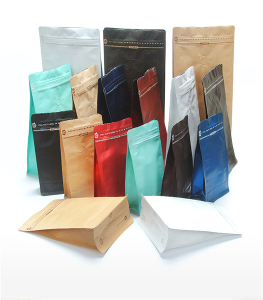 Geprinte kraftpapierverpakkingszakken met platte bodem koffiezakjes met ontgasventiel