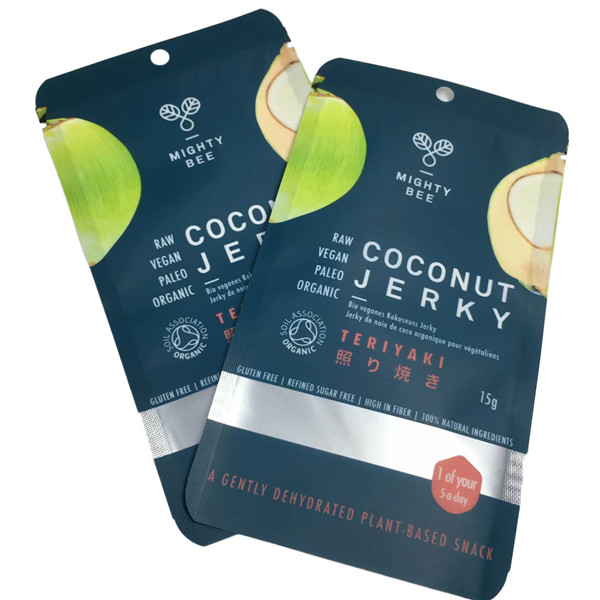 Flat Mylar Poches Coconut Jerky Packaging Bags met helder raam