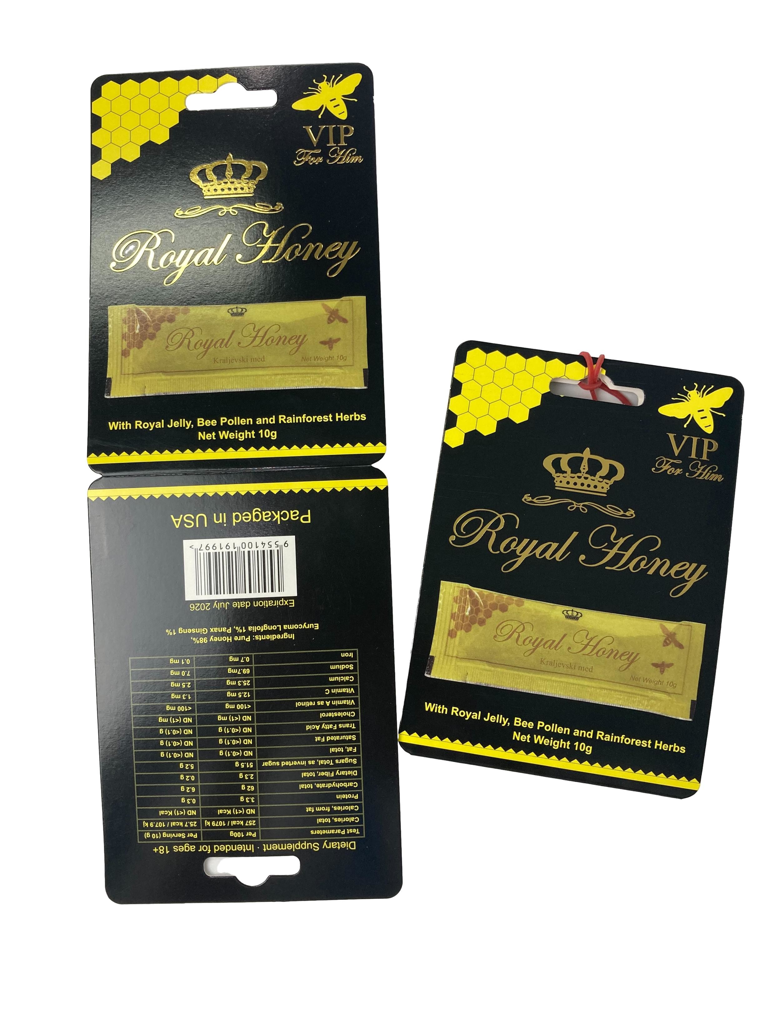 Gepersonaliseerd logo Royal Honey VIP zak Verpakkingspapier kaart Goud folie papier kaart voor honing stok