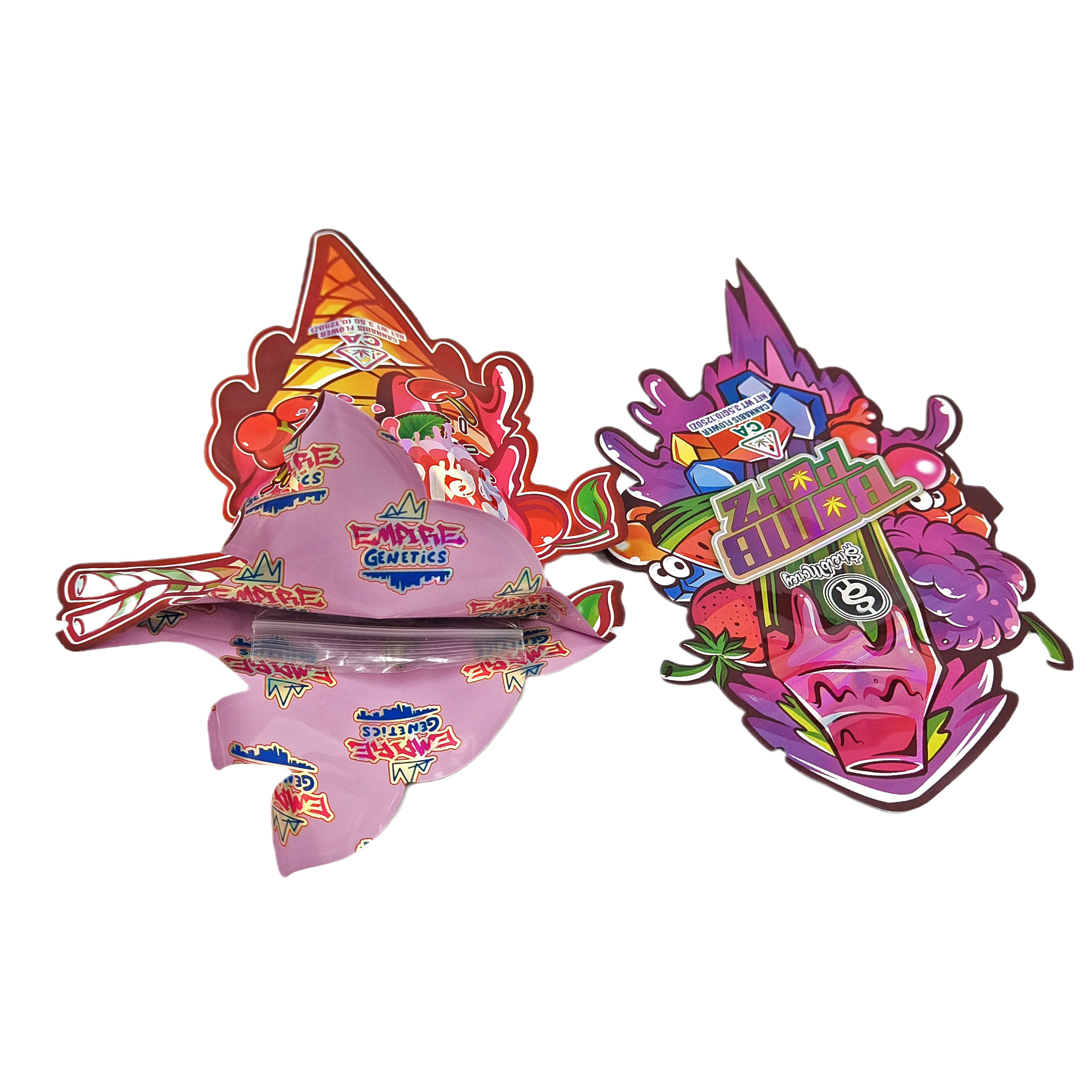 Kunststof op maat ontworpen speciale vormverpakking Bedrukte hologramfolie Snoep Kindveilige Mylar gestanst zakken