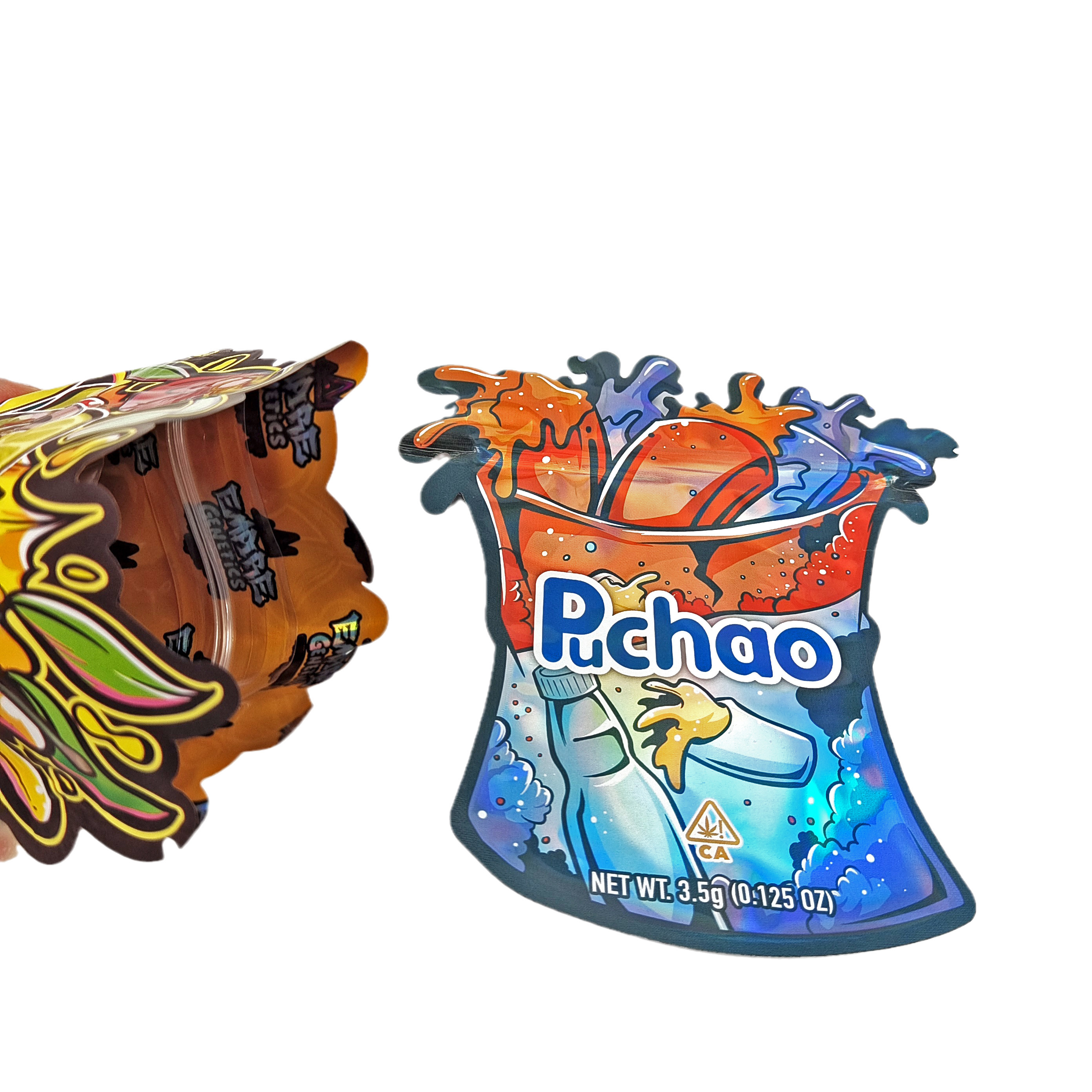 Custom logo gedrukt matte zachte aanraking onregelmatige speciale vorm verpakking 3,5 g kinderbestendige aluminium folie zak