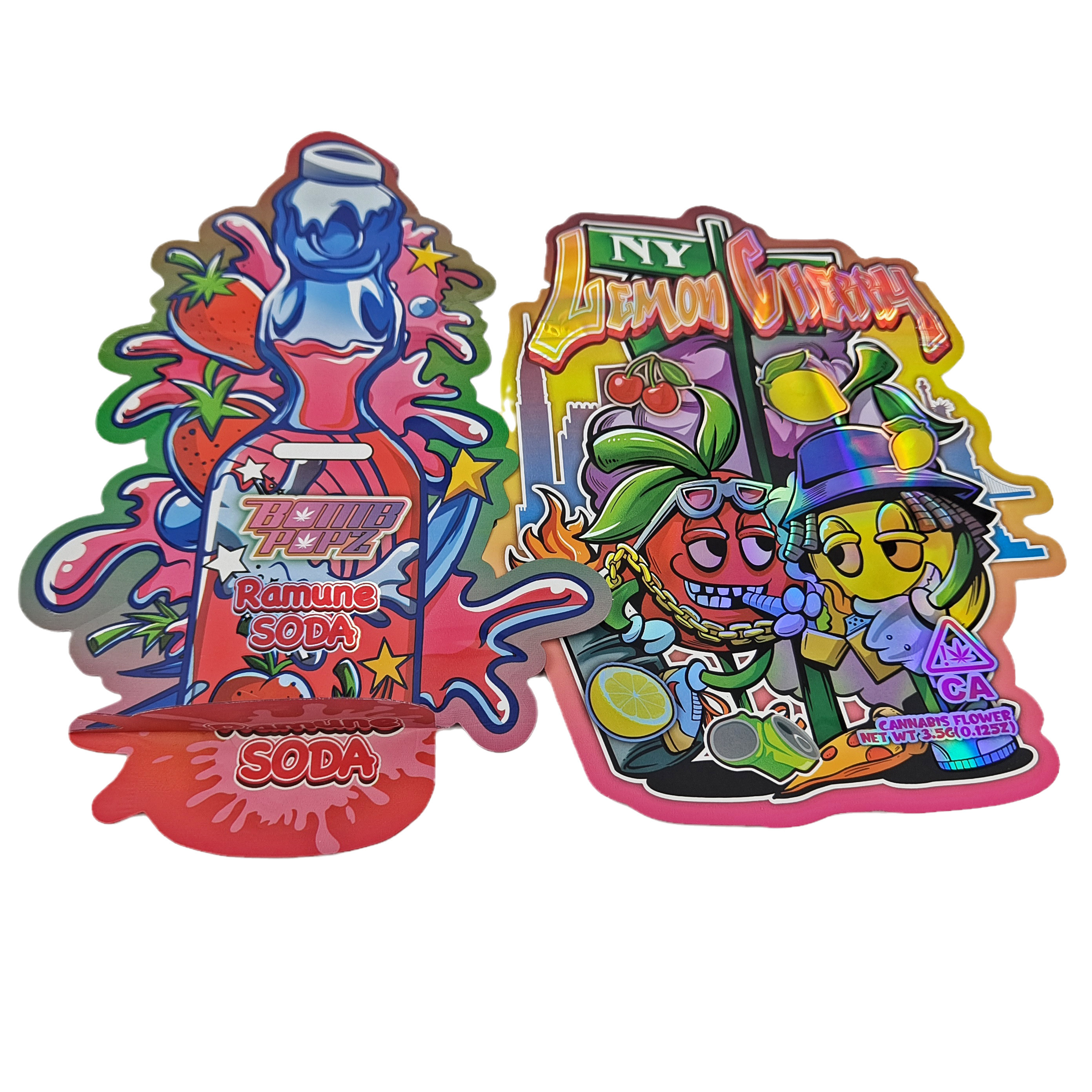 Custom aluminium folie Soft Touch Plastic Packaging Bags Matte Onregelmatige vorm 3,5g 7g 14g 28g Die Cut Mylar Bags