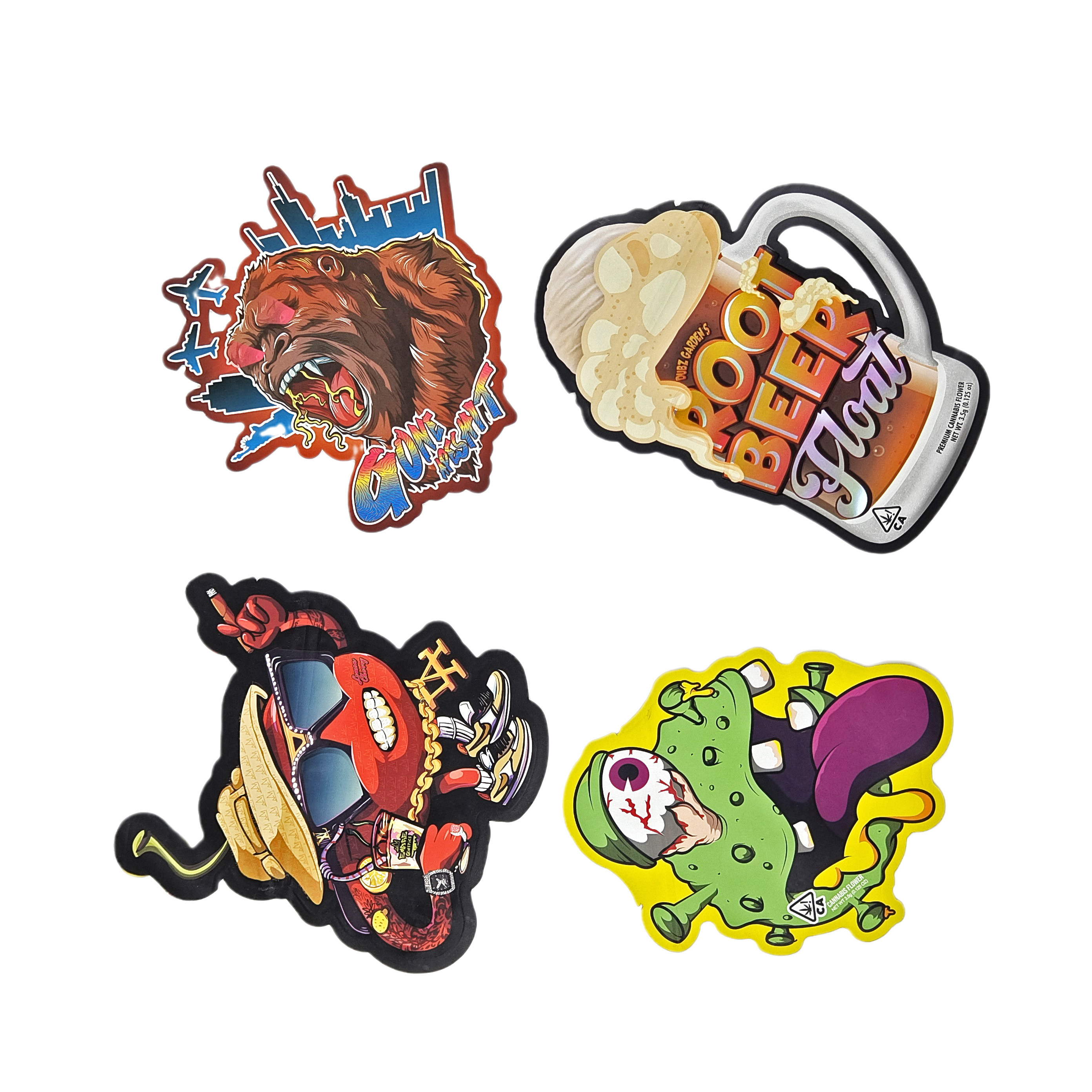 3.5g 7g Op maat gedrukt speciaal gesneden onregelmatig gevormde Mylar-zakken Geurbestendige met rits Snackverpakking Mylar-zakken