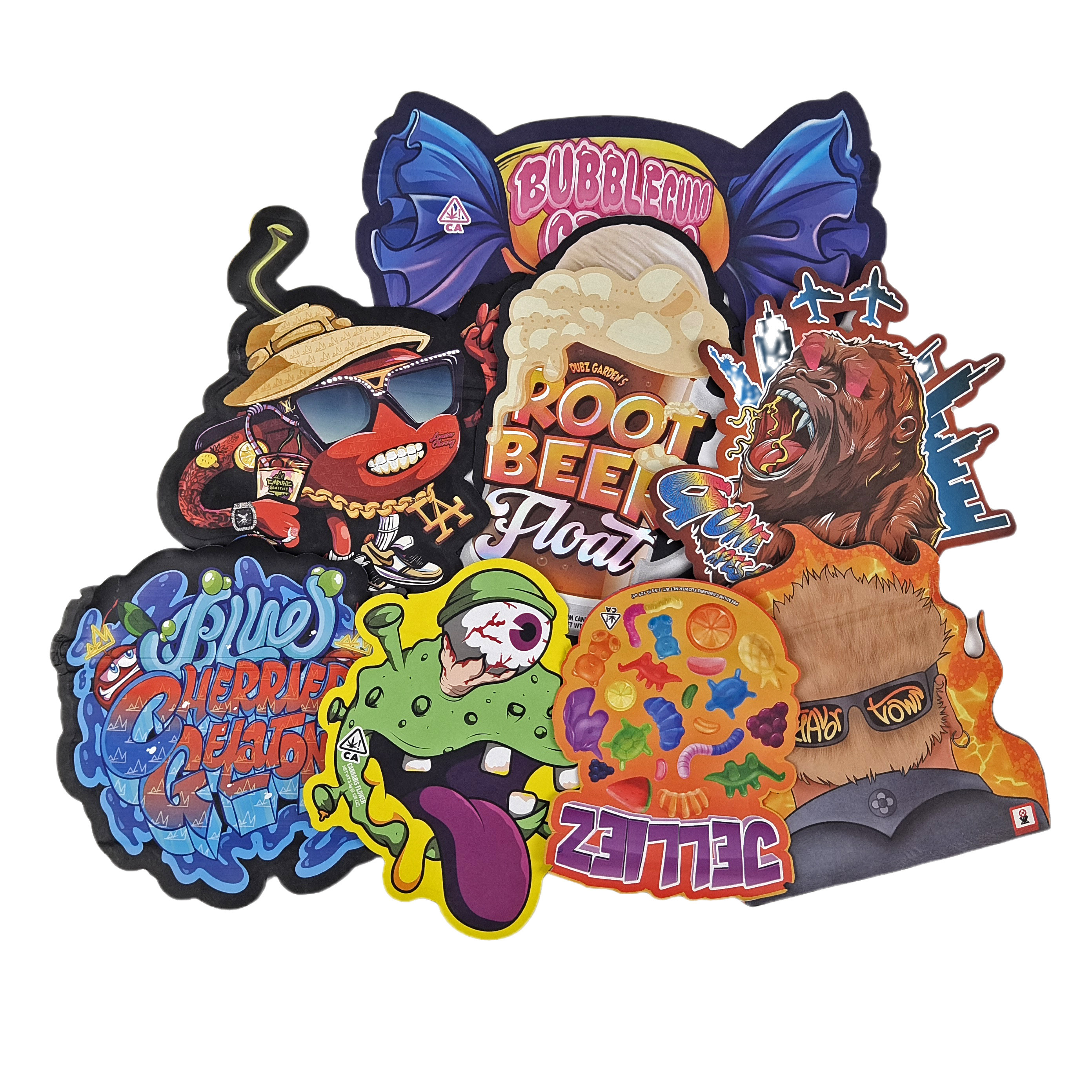 3.5g 7g 14g speciale vorm plastic verpakkingszak hologram geurbestendige kunststof die cut custom snack koekjes snack zakken