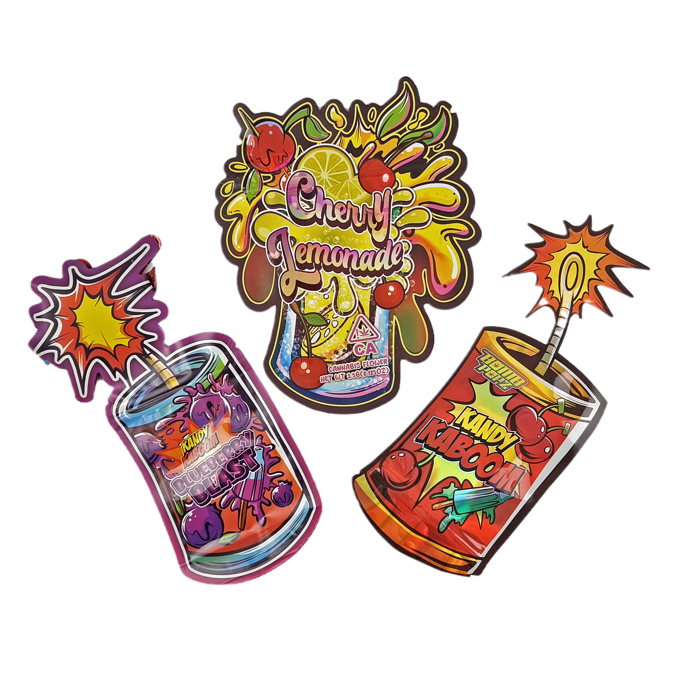 Onregelmatig gevormde verpakking Custom Design met Ziplock Holografische folie 3,5 g geurbestendige die cut Mylar zakken