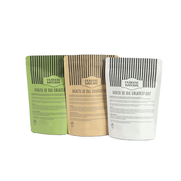 Digitaal afdrukken Gepersonaliseerd logo Wit kraftpapier zakken voor mango poeder noten huisdiervoedsel biologisch afbreekbaar geurbestendige papier verpakking