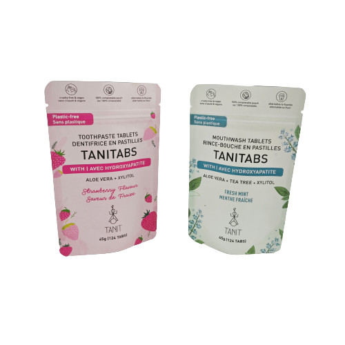 Milieuvriendelijke composteerbare kraftzak met hervergrendelbare rits voor cosmetische poederverpakkingen