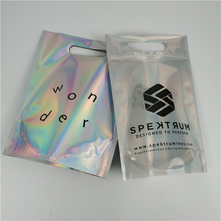 Topkwaliteit Custom Logo Printed Fashion Pack Custom Dikte lekbestendige Holografische Film Mylar Bags