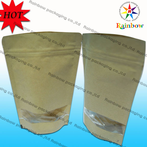 Tribune op Ritssluitings Bruine Kraftpapier Aangepaste Document Zakken met Venster voor Snack Verpakking