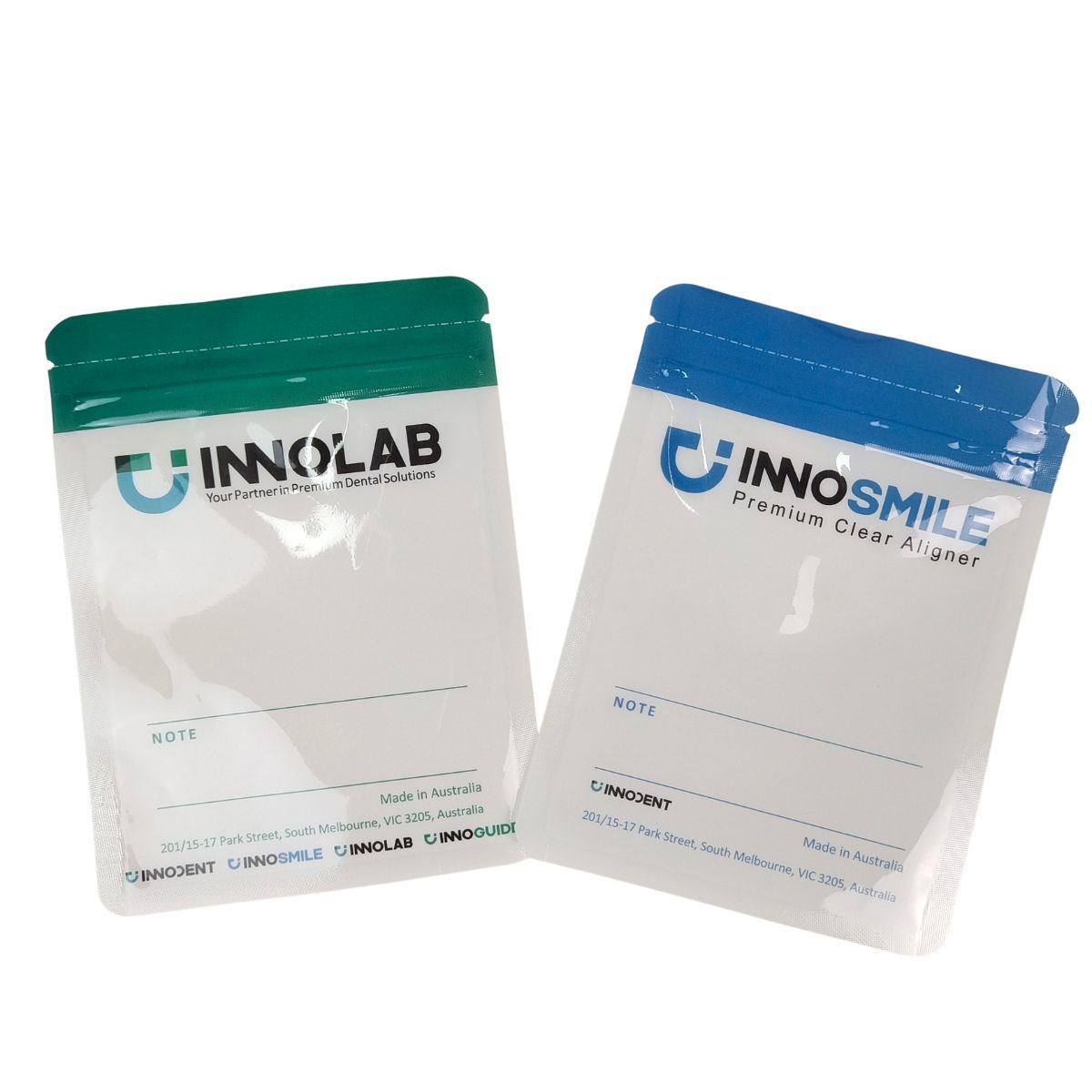 Aanpasbare Witte Ritssluiting Zak voor Tandheelkundige Tanden Clear Aligners Verpakking Eén Kant Transparant met Heat Seal en Logo Uitlijning