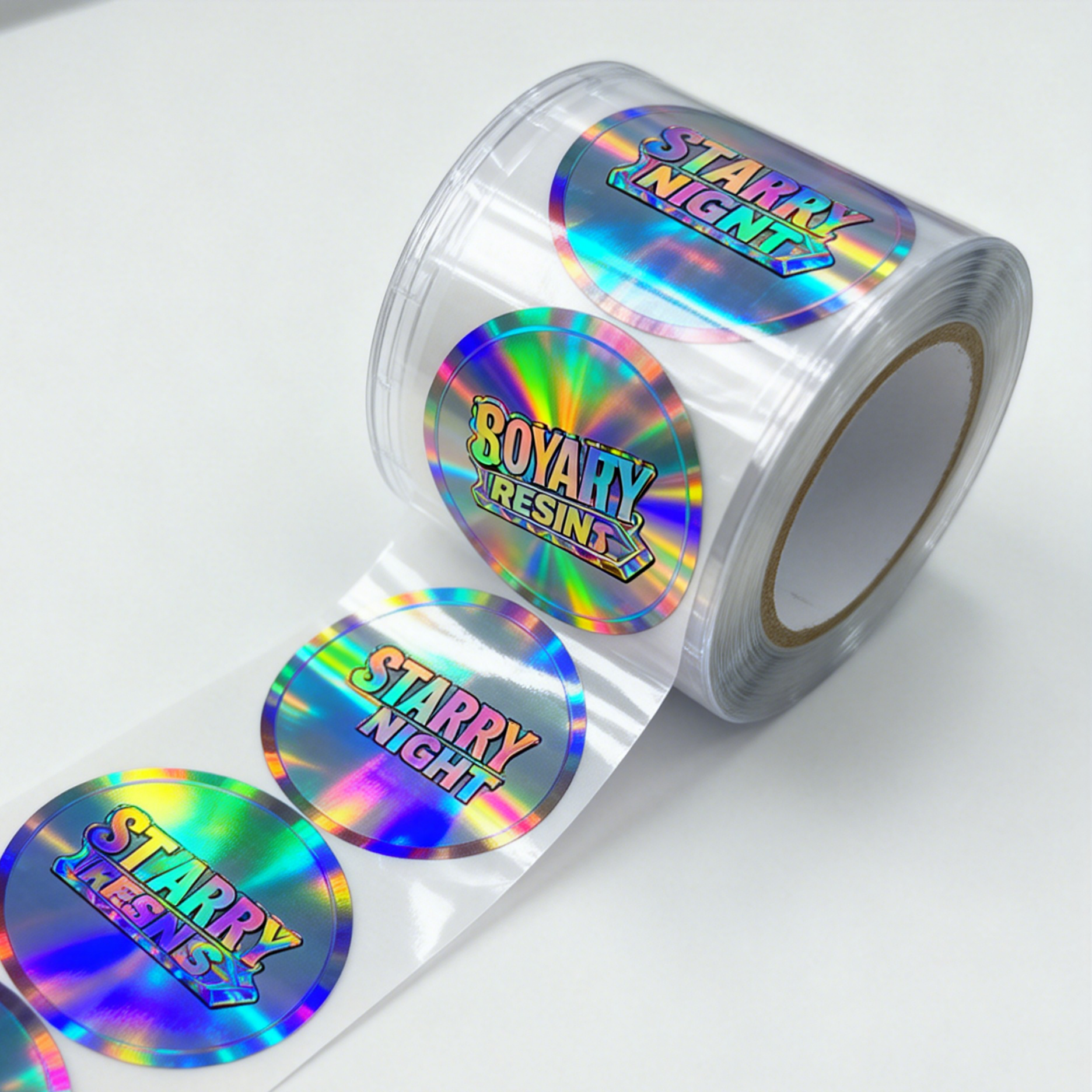 Op maat gesneden waterdichte vinylstickers met holografisch ontwerp OEM-branding Kleeflabels voor cadeautjes en ambachten