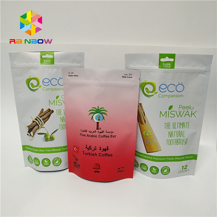 De gelamineerde de zaktribune van de folie bas ritssluiting op zak verpakkingsdouane drukte de zakken plastic hete verkoop van de plastic zakkenkoffie