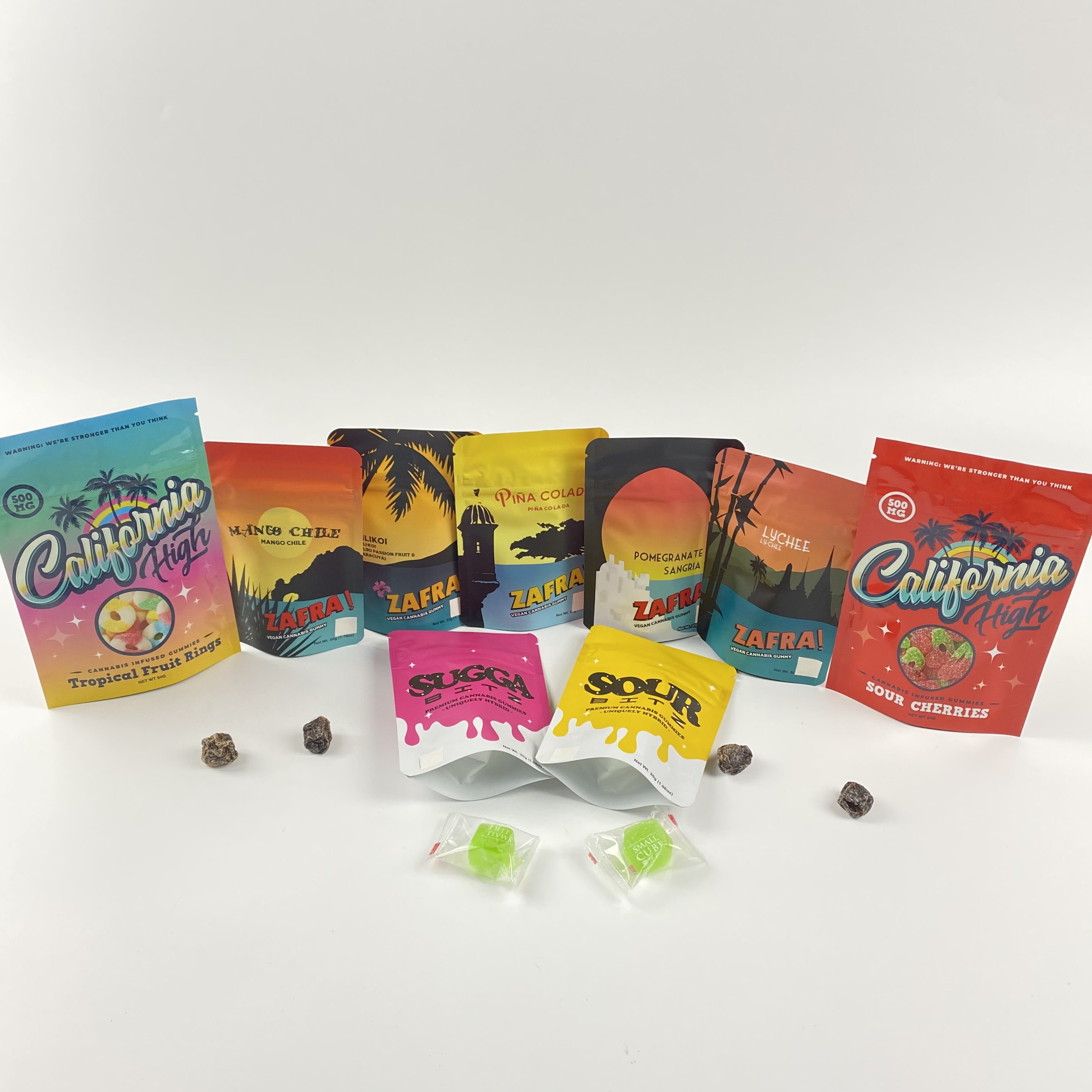 De de Folietribune van Californië 3.5g 7g Mylar op van het de Geurbewijs van de Zakkendouane de Ritssluiting van het het Kindbewijs doet het suikergoed van Cbd gummies Verpakking in zakken