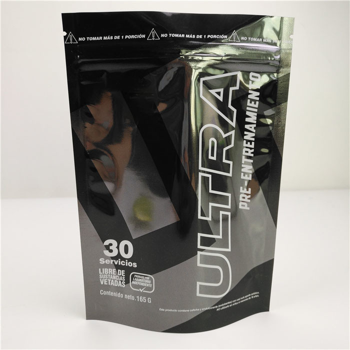 Het glanzende Zwarte Plastic Bevindende Zak Aangepaste Embleem van Aluminiumfoliemylar