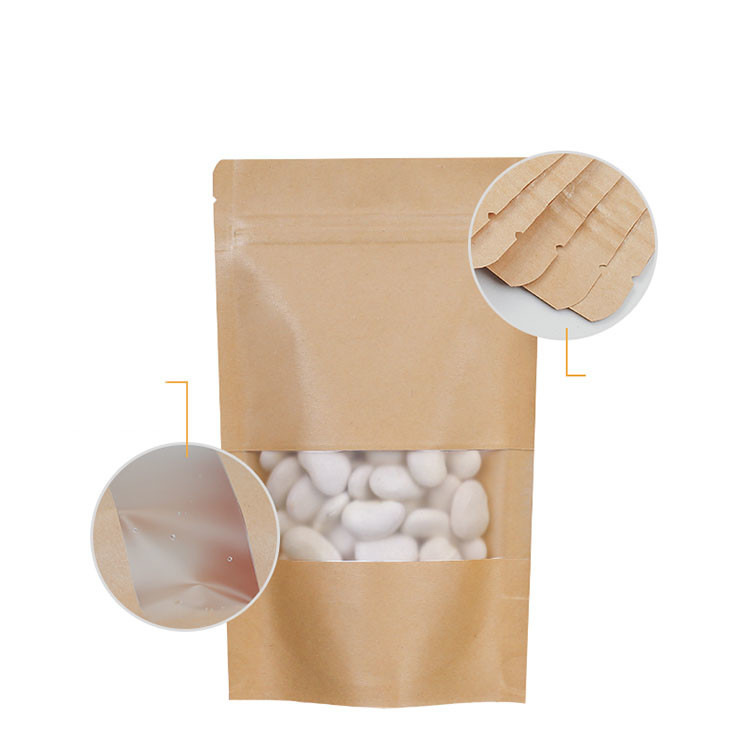 Bruine Kraftpapier-Document Ritssluitings Biologisch afbreekbare Tribune op Zak met Venster