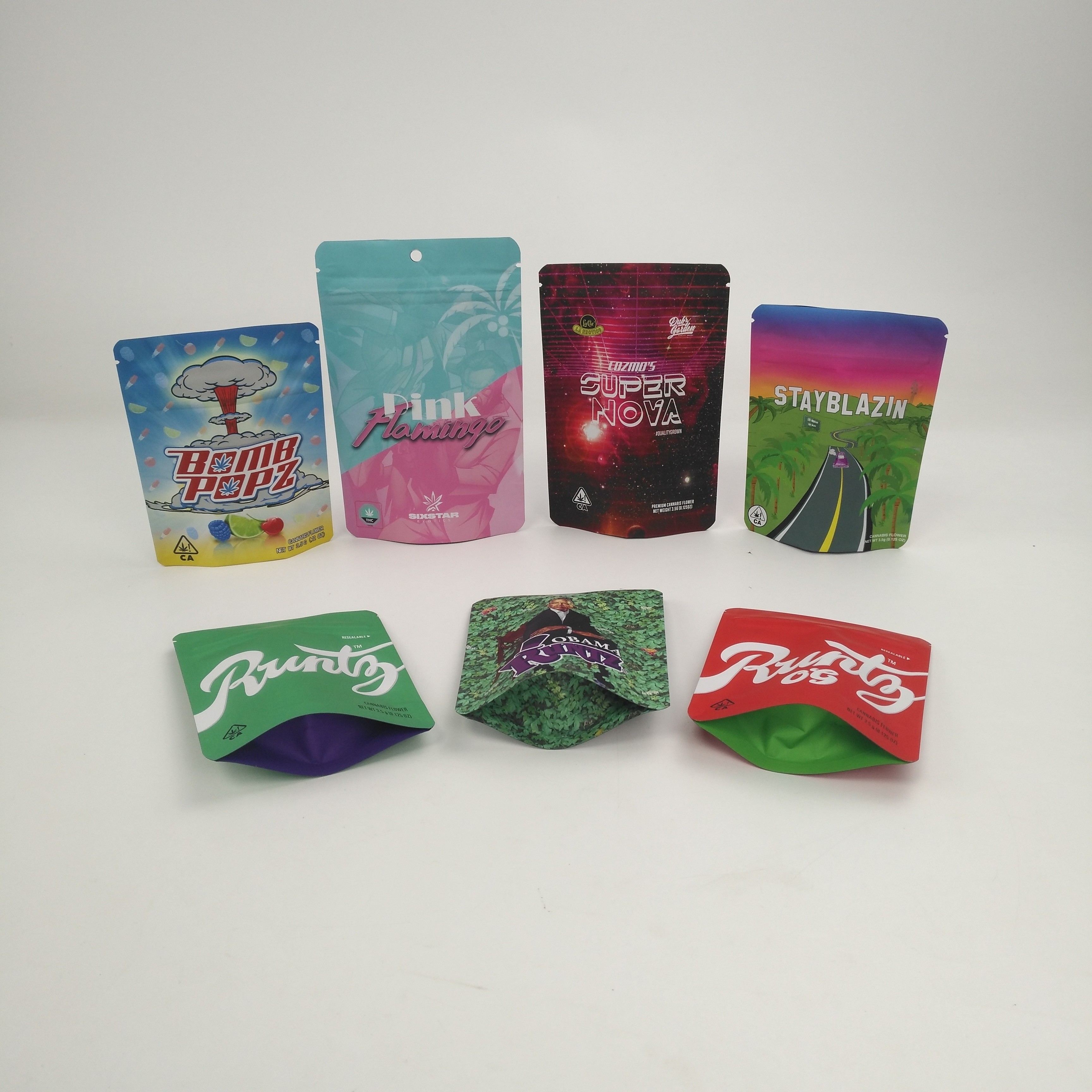 De aangepaste Tribune van embleem3.5g 7g 14g 28g 1pound Koekjes op Zakken voor de Cannabis Runtz van Kush Haze Herb CBD