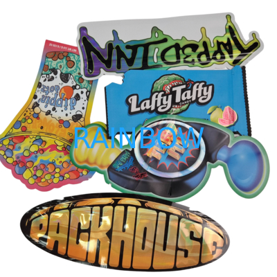 Hersluitbare ritssluiting Holografische Vorm Gestanst Mylar Zakken Aluminiumfolie Heat Seal Gestanste Onregelmatige Zakjes Voor Paddenstoel Gummies