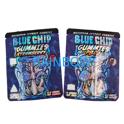 Die Cut Cali 3.5g 7g 14g 28g Mylar Zakken voor Gummies Kauwgom Holografisch Geurvrij Ziplock Zakken