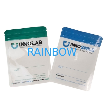 Aanpasbare Witte Ritssluiting Zak voor Tandheelkundige Tanden Clear Aligners Verpakking Eén Kant Transparant met Heat Seal en Logo Uitlijning