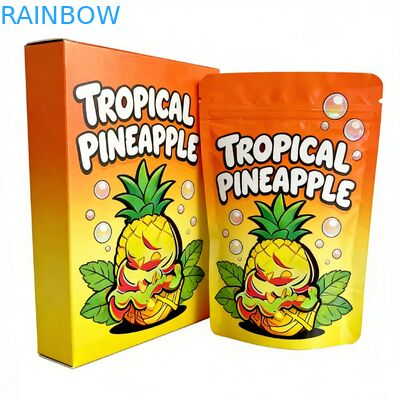 Custom 3.5 Mylar Bag Komt met Display Box Voor Bloem Candy Cookie Gummy Verpakking Kindwerend 3.5g 7g 14g Die Cut Mylar Bag