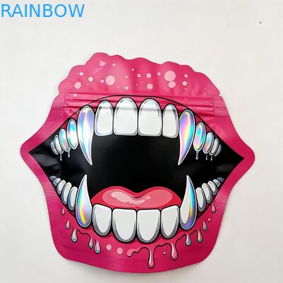 Soft Touch Holographic Mylar Bags met Zipper voor Candy Herb Dry Flower Gummy Biscuit Sugar Kinderwaardige verpakking